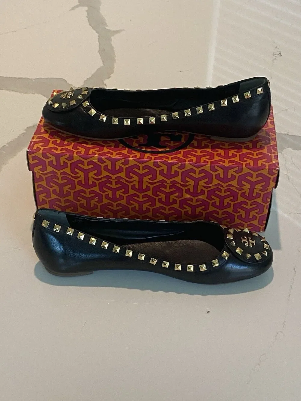 NWB Tory Burch Gold Studded Black Flats